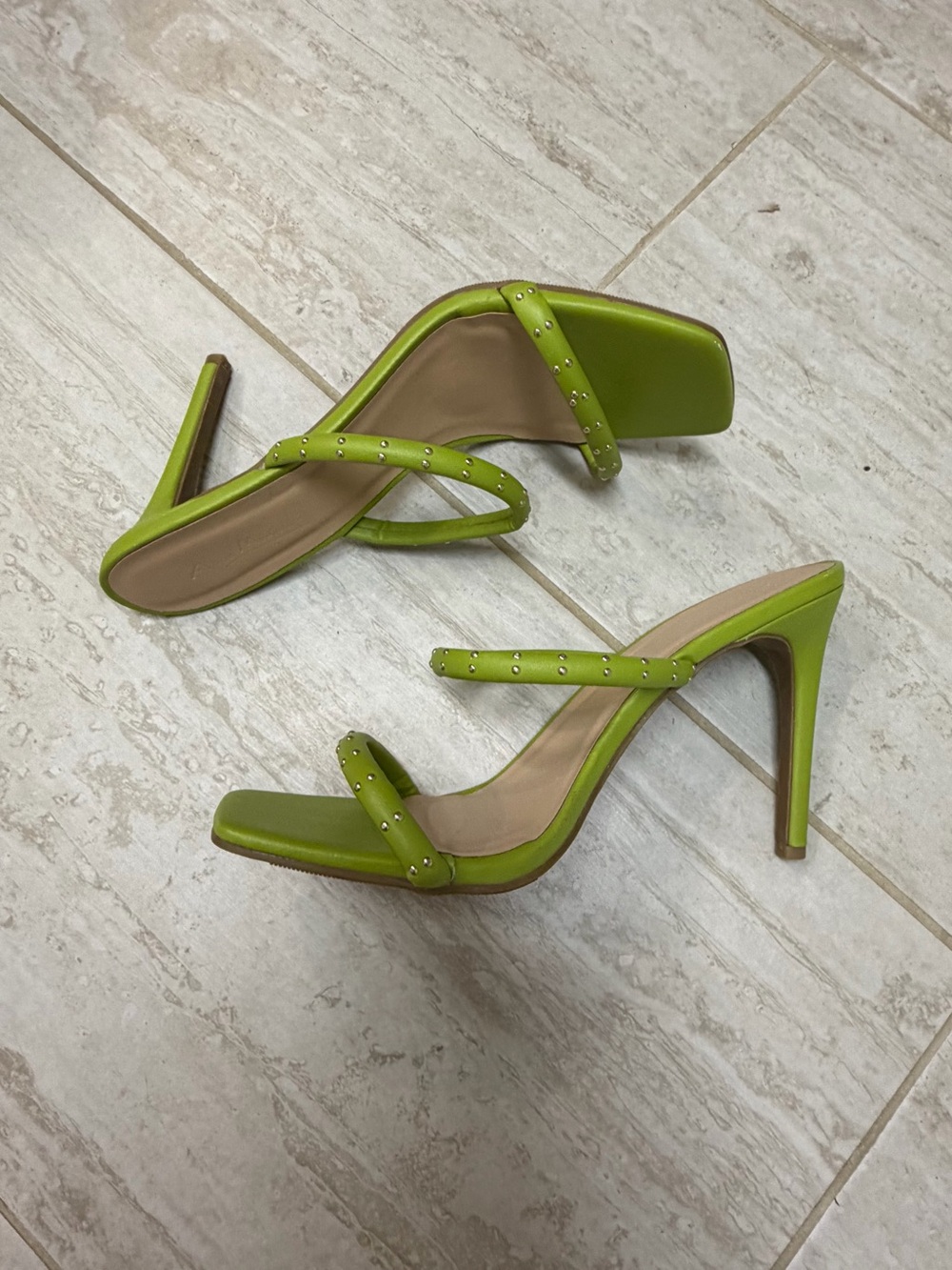 Women’s Lime Green Studded High Heel Sandals